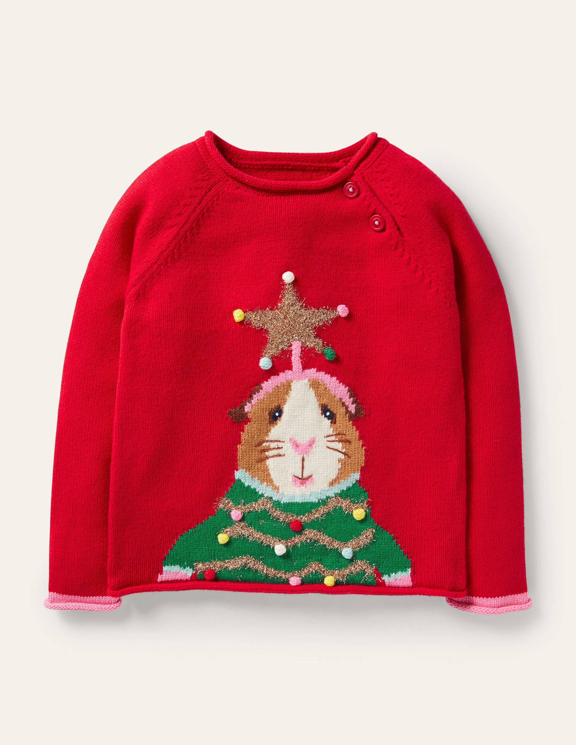 Fun Festive Jumper-Rockabilly Red Guinea Pig-1