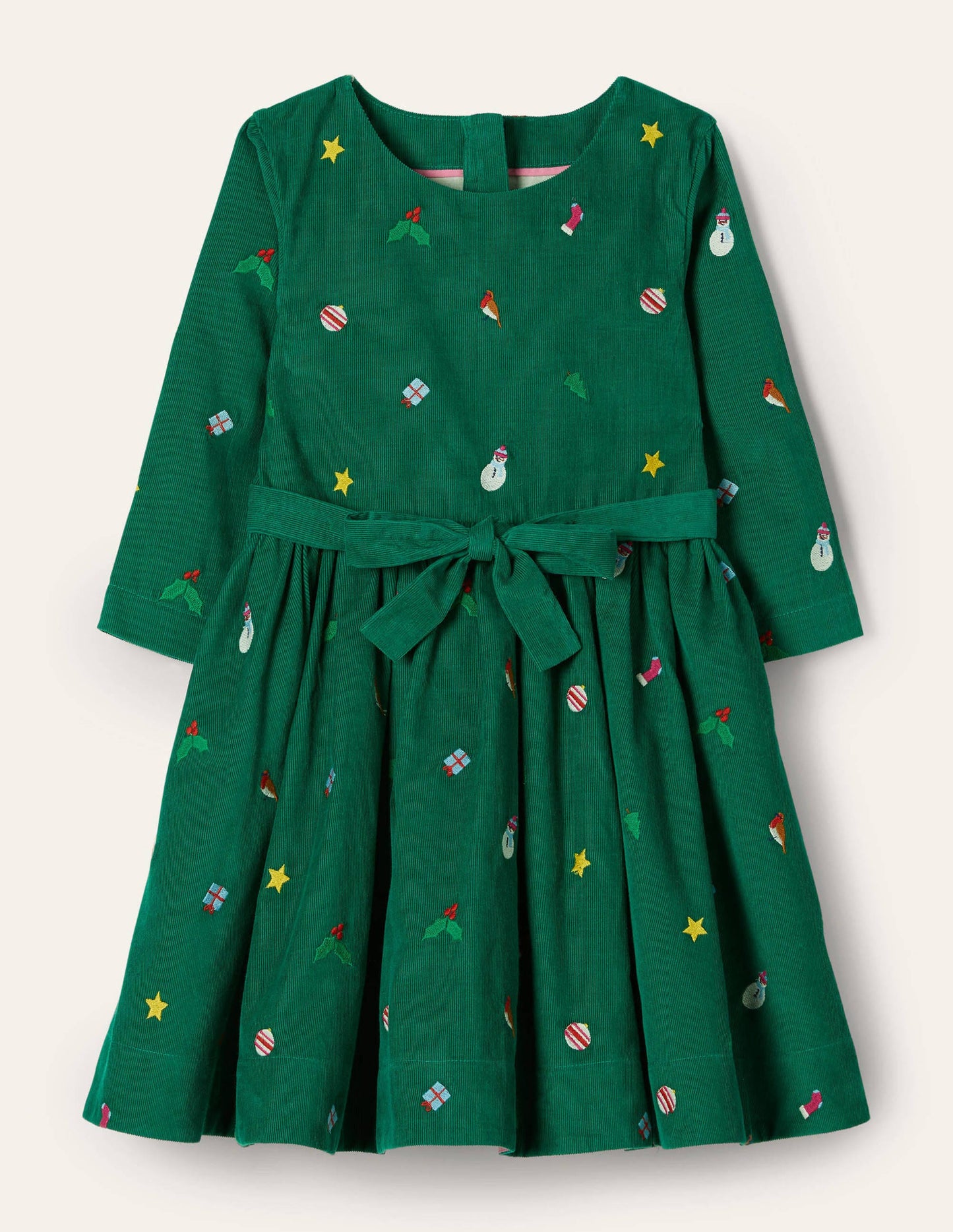 Embroidered Cord Dress-Forest Green