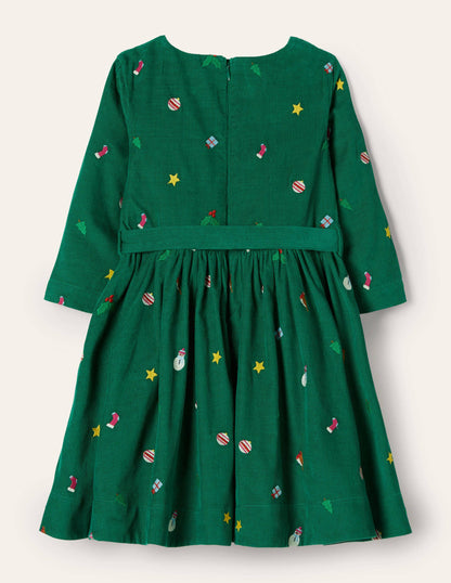Embroidered Cord Dress-Forest Green-2
