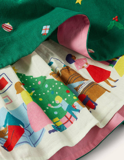 Embroidered Cord Dress-Forest Green-3