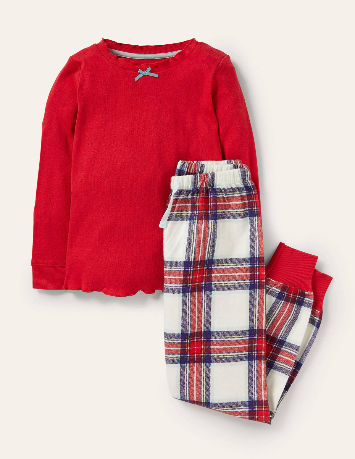 Festive Pyjama Set-Ivory/Rockabilly Red Check - Image 1