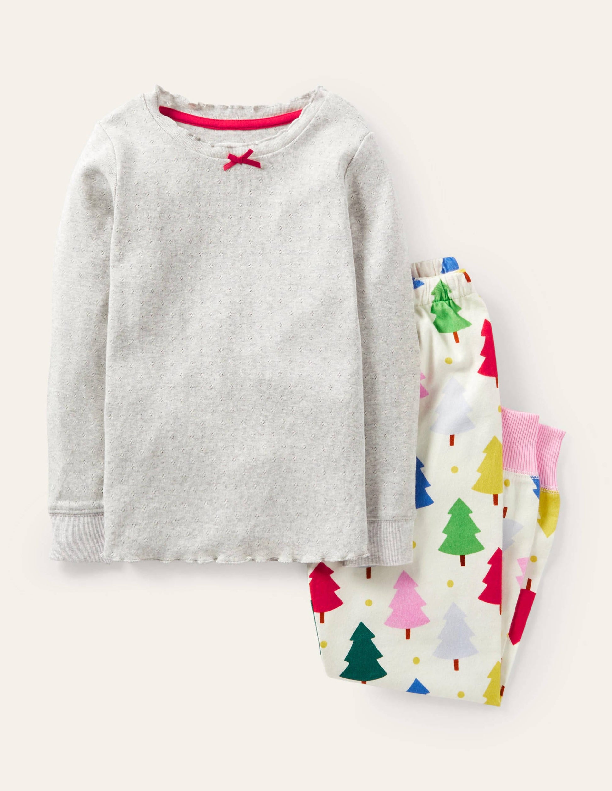 Festive Pyjama Set-Ivory Rainbow Christmas Trees-1