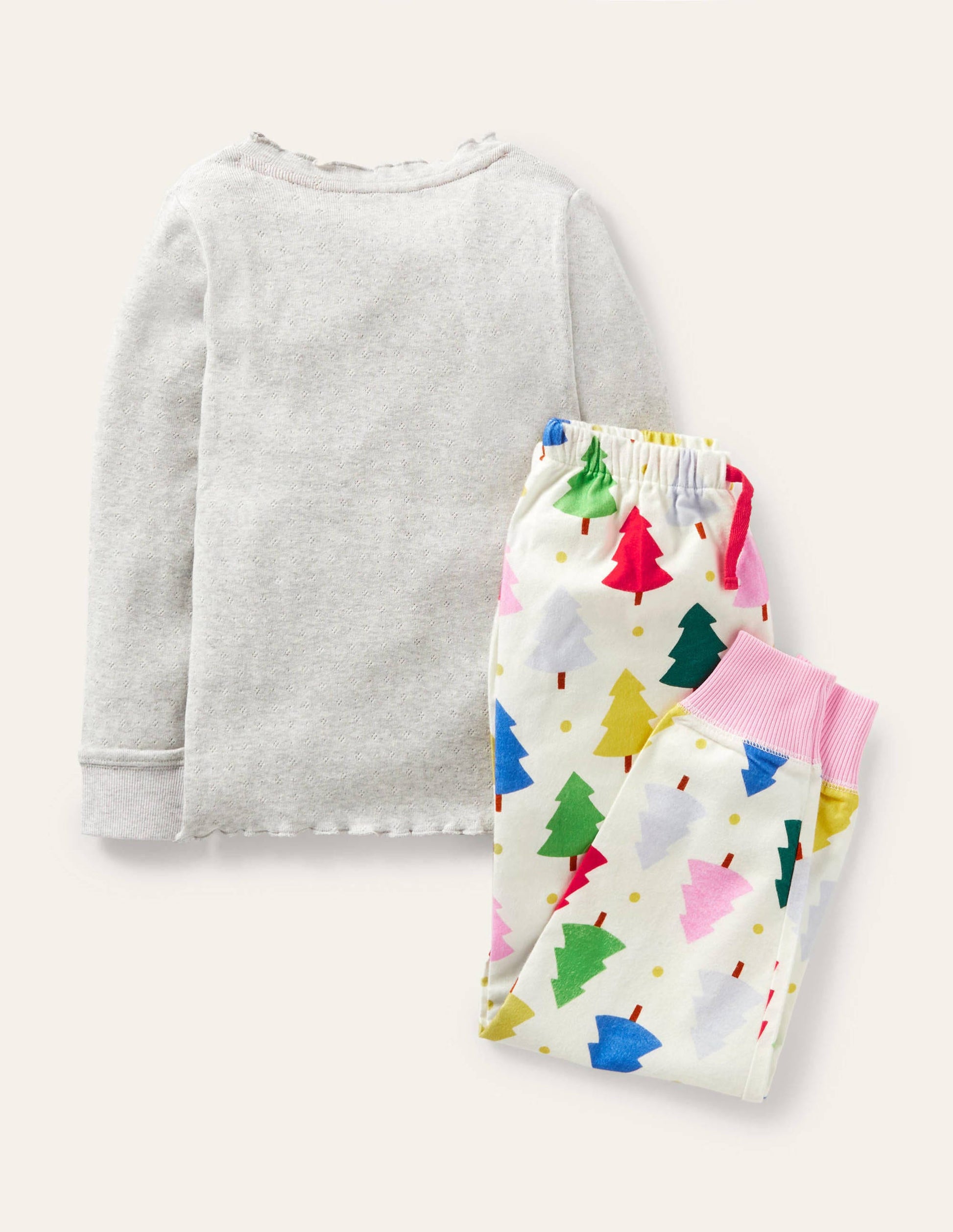 Festive Pyjama Set-Ivory Rainbow Christmas Trees-2