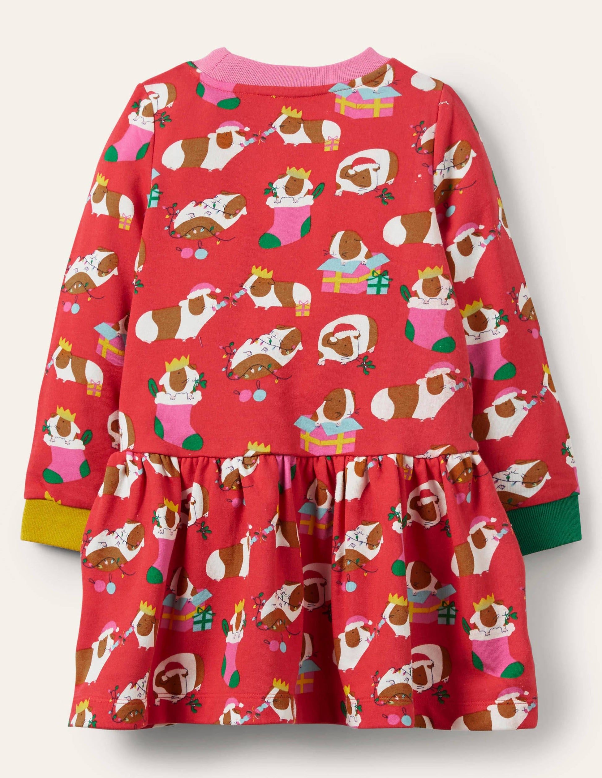 Cosy Printed Sweatshirt Dress-Red Festive Guinea Pigs-2