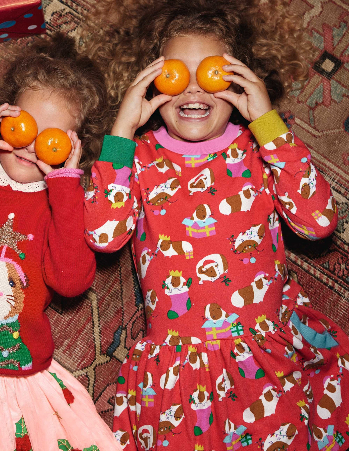 Cosy Printed Sweatshirt Dress-Red Festive Guinea Pigs-4