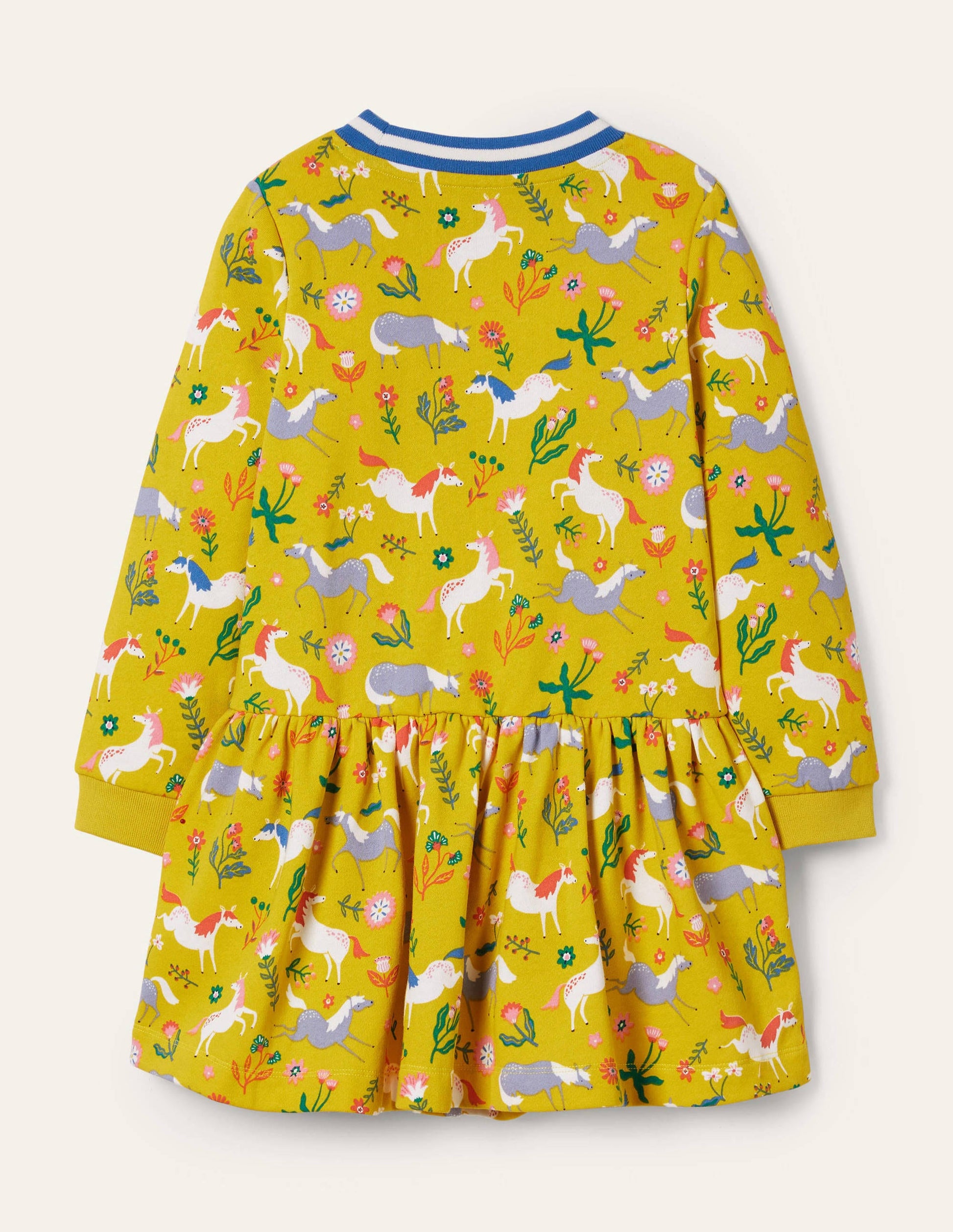 Cosy Printed Sweatshirt Dress-Sweetcorn Yellow Ponies-2