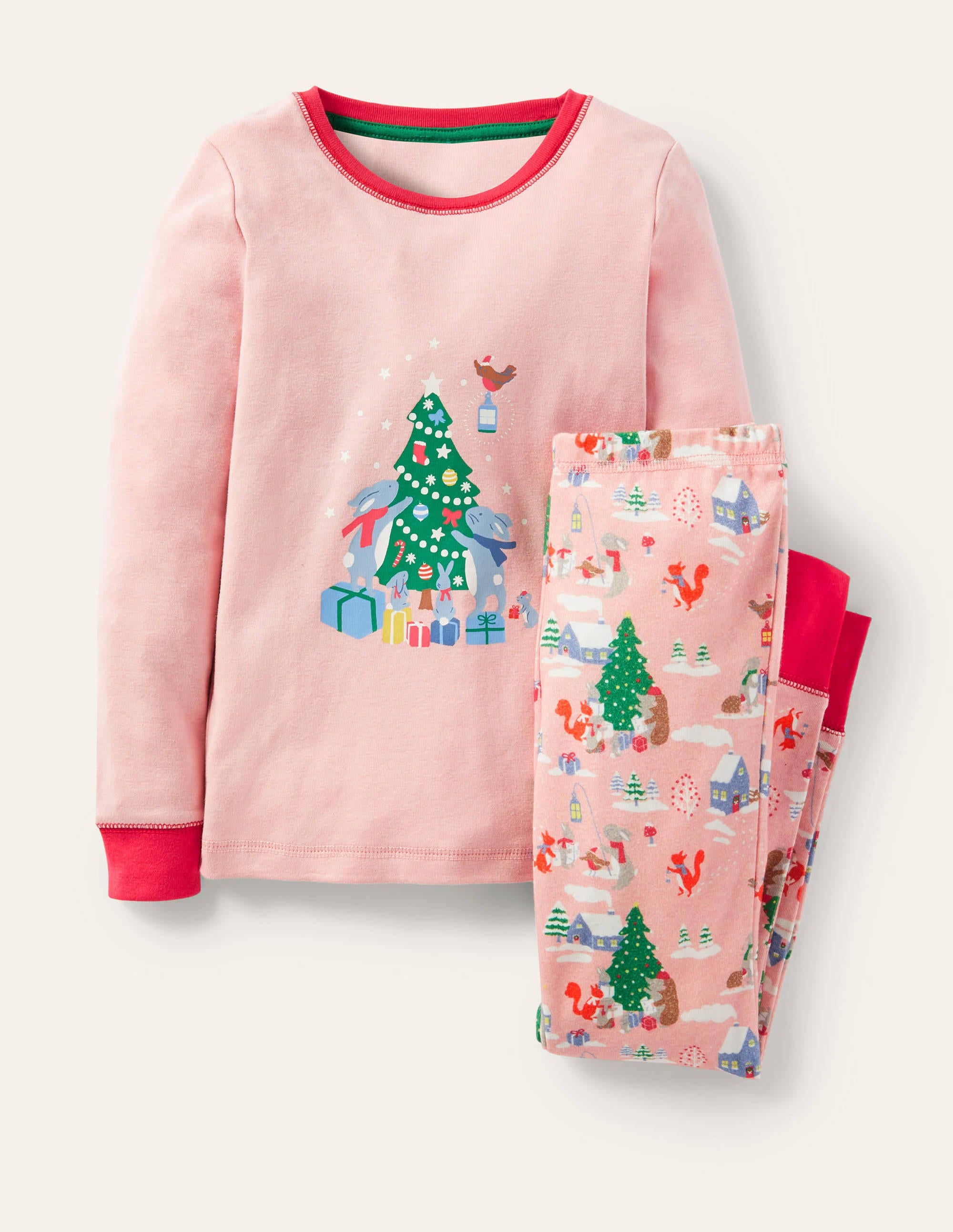 Snug Glow-In-The-Dark Pyjamas-Boto Pink Woodland Christmas - Image 1