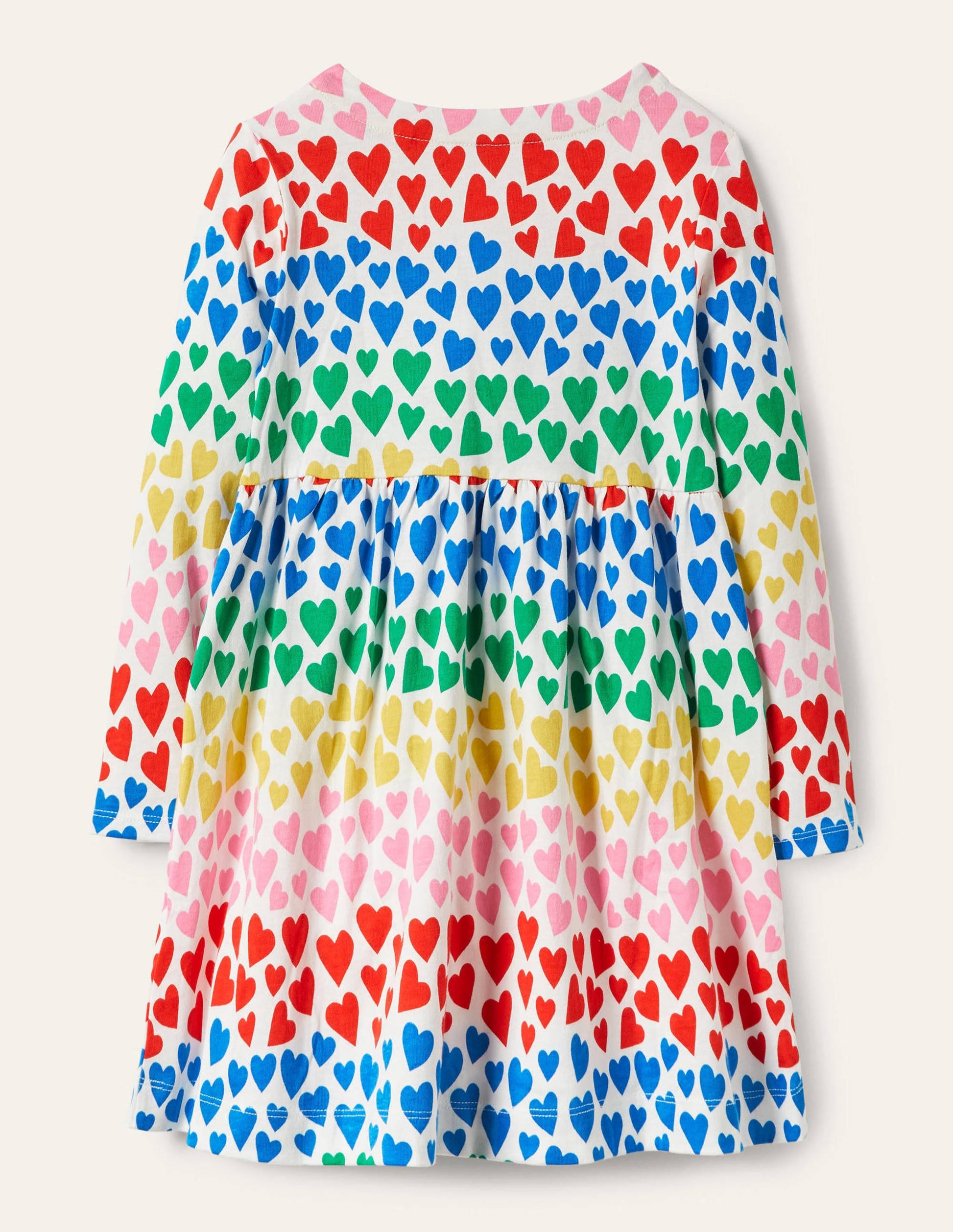 Long Sleeve Fun Jersey Dress-Multi Rainbow Hearts-2