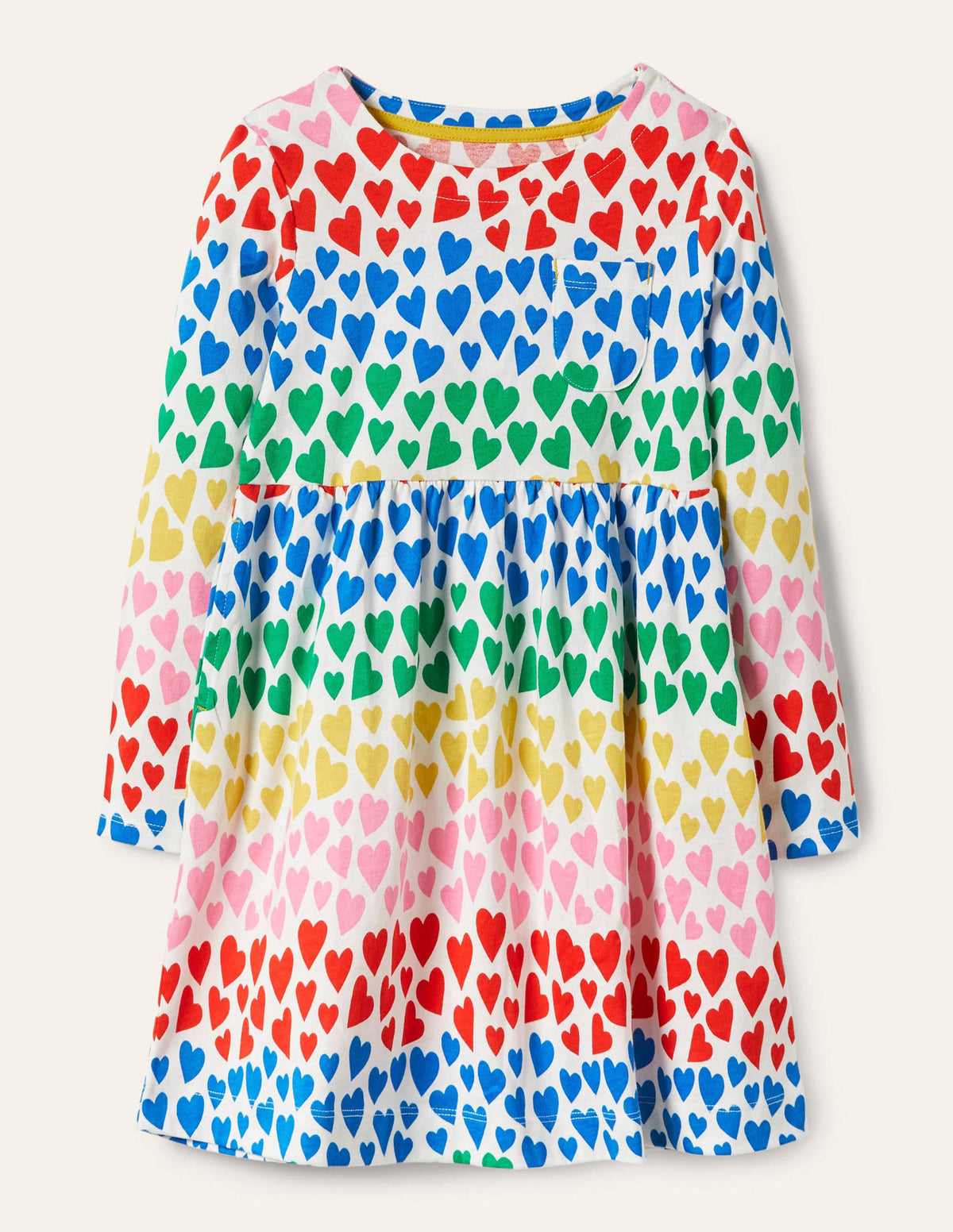 Long Sleeve Fun Jersey Dress-Multi Rainbow Hearts - Image 1