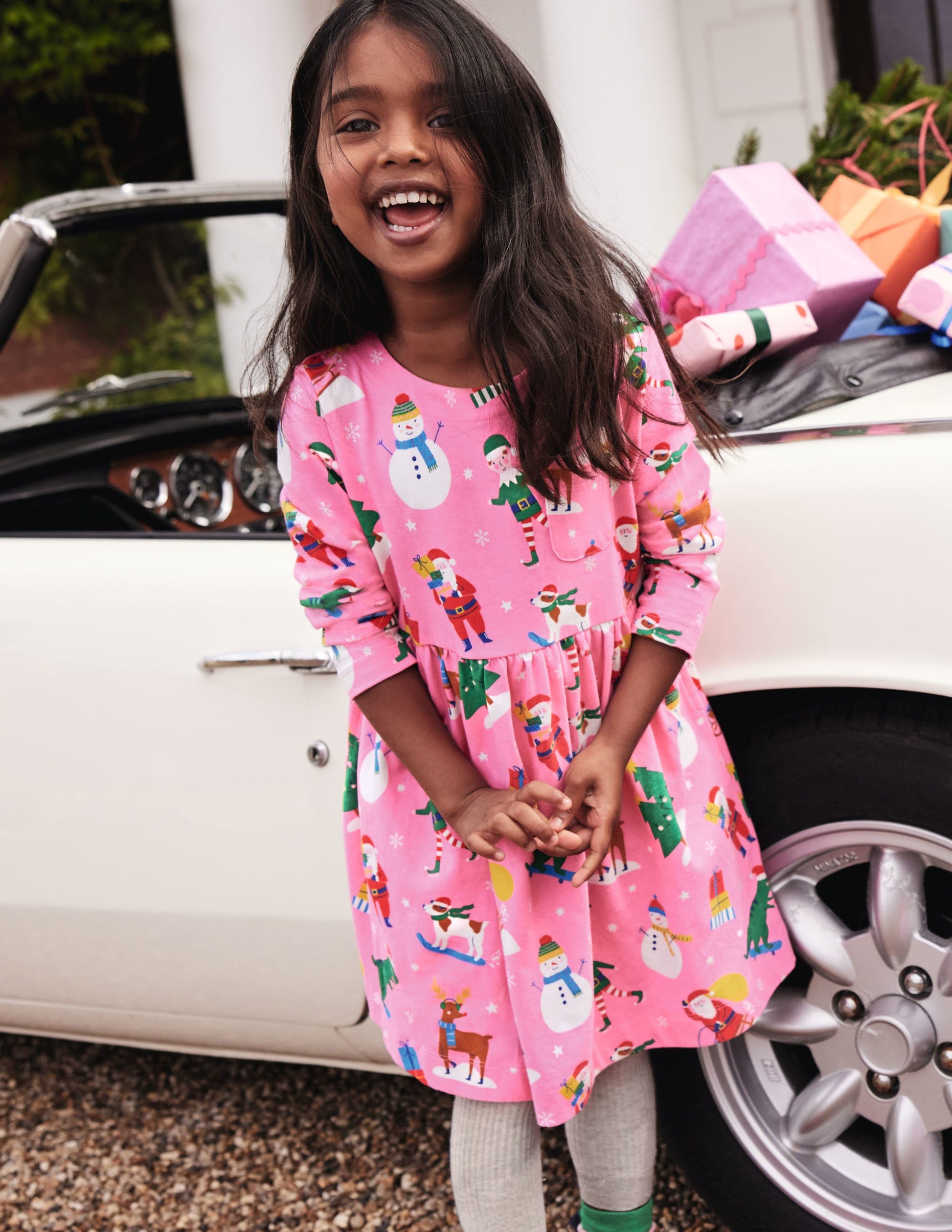 Long Sleeve Fun Jersey Dress-Petal Pink Festive Friends-5