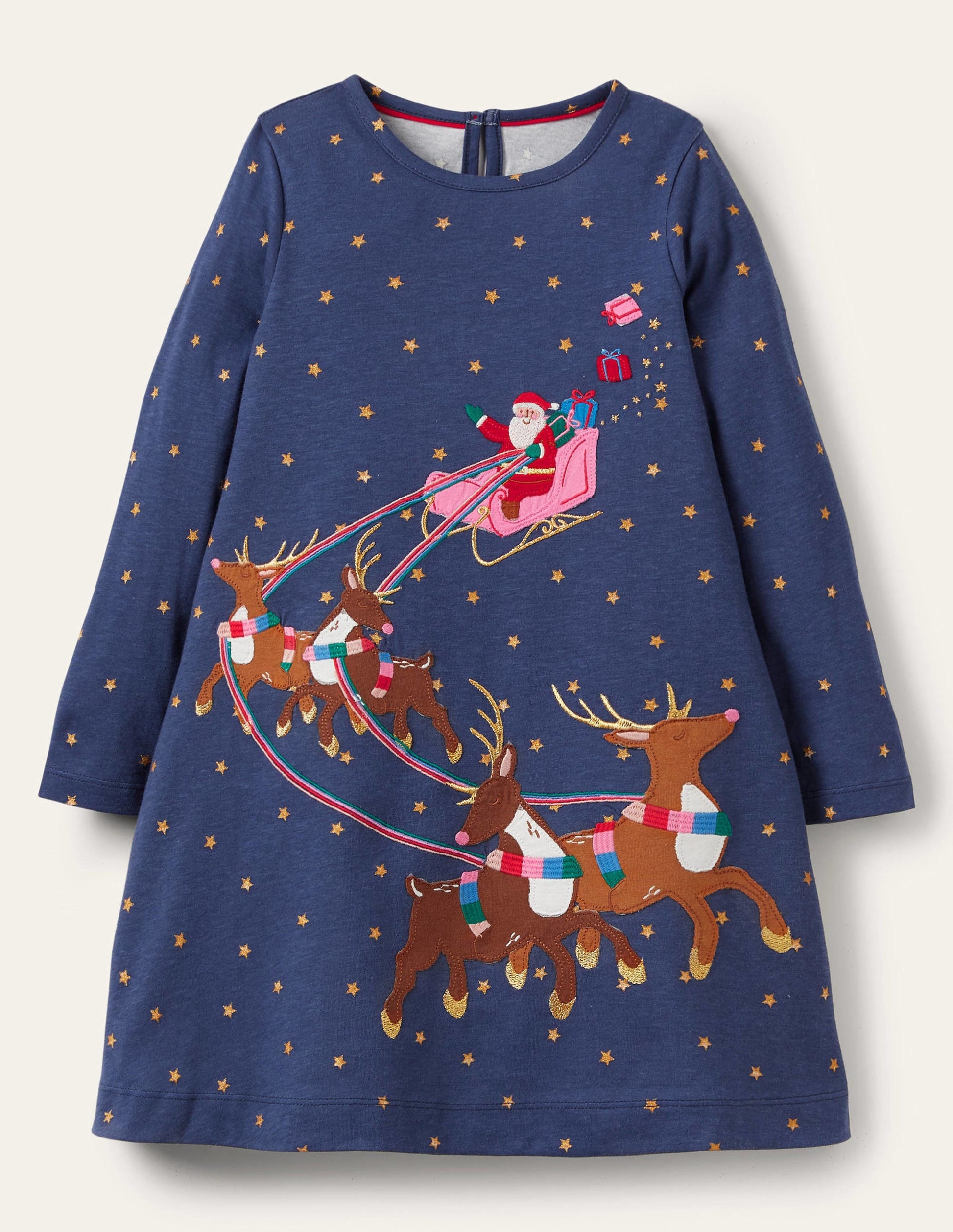 Big Appliqué Jersey Dress-Navy Father Christmas-1