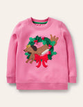 Cosy Appliqué Sweatshirt-Bright Petal Pink Sausage Dog