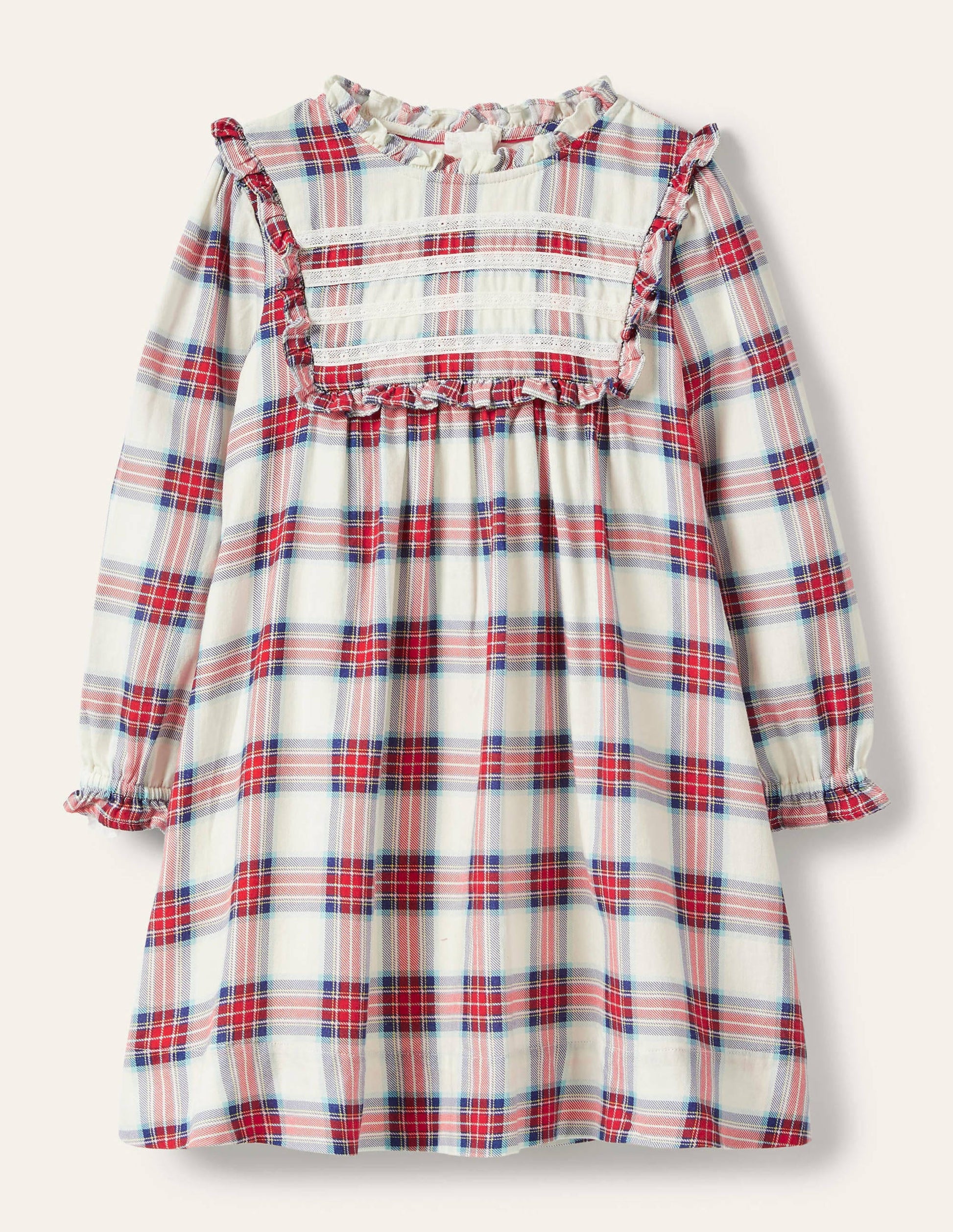 Nostalgic Ruffle Dress-Ivory/ Rockabilly Red Check-1