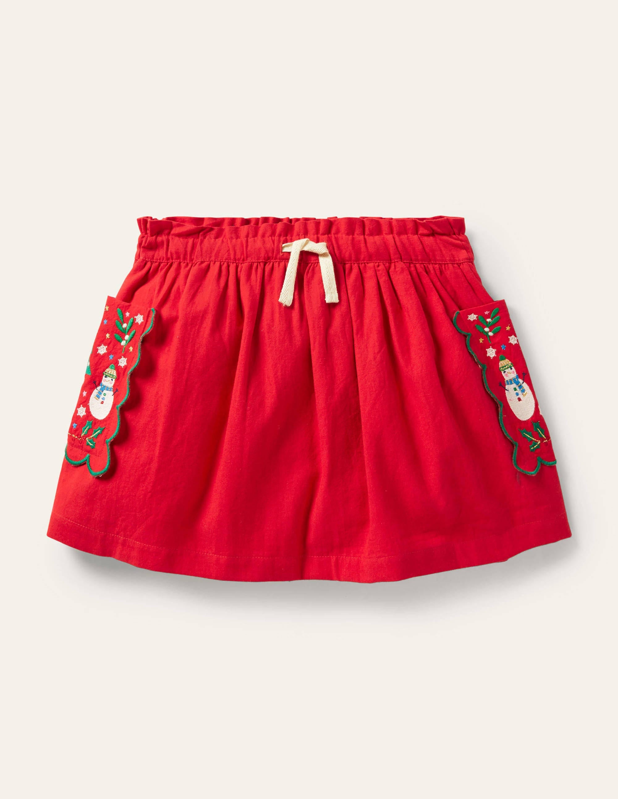 Embroidered Pocket Skirt-Rockabilly Red Festive - Image 1