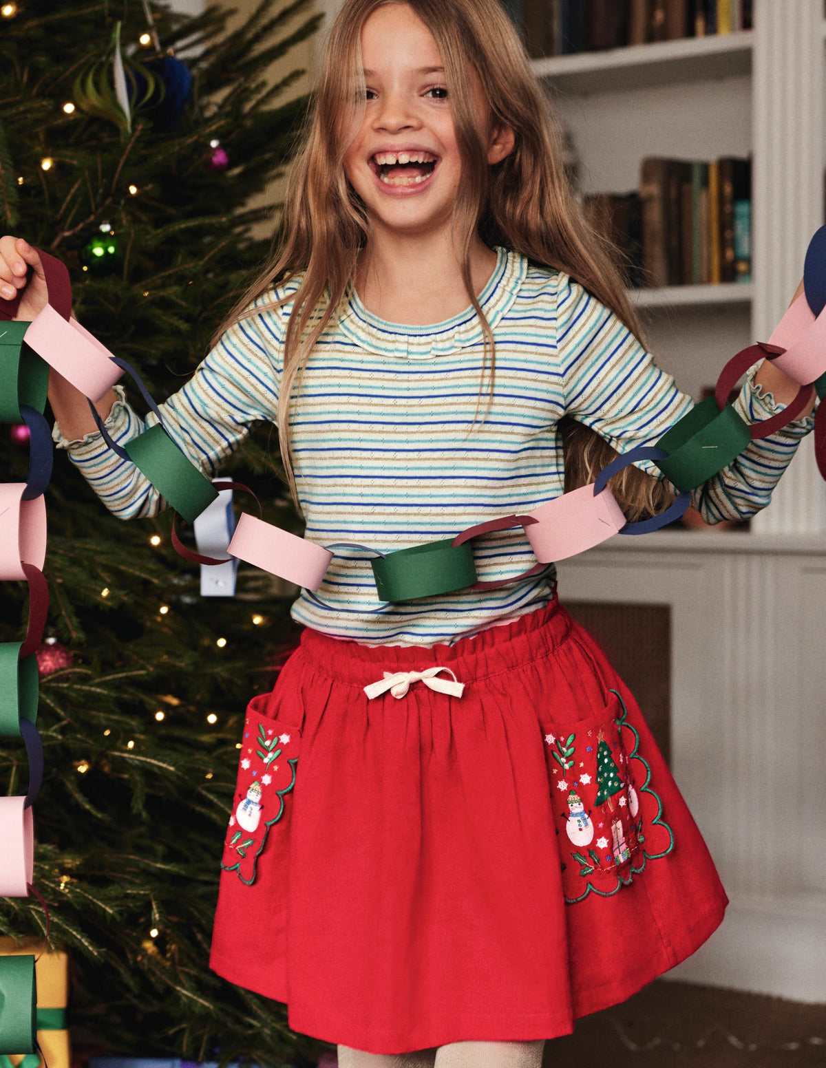 Embroidered Pocket Skirt-Rockabilly Red Festive - Image 4