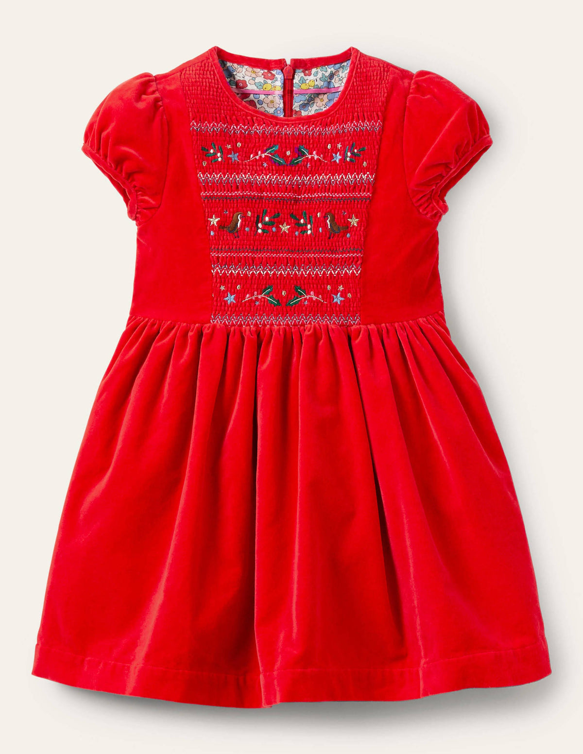 Velvet Smocked Dress-Rockabilly Red-1