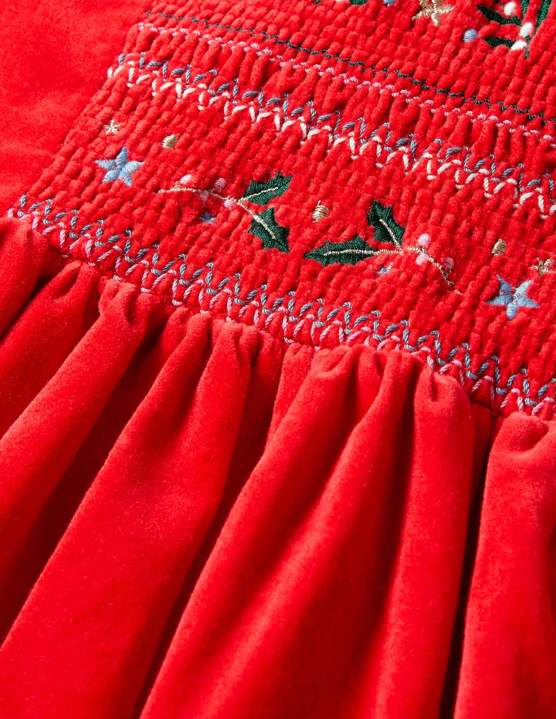 Velvet Smocked Dress-Rockabilly Red-3
