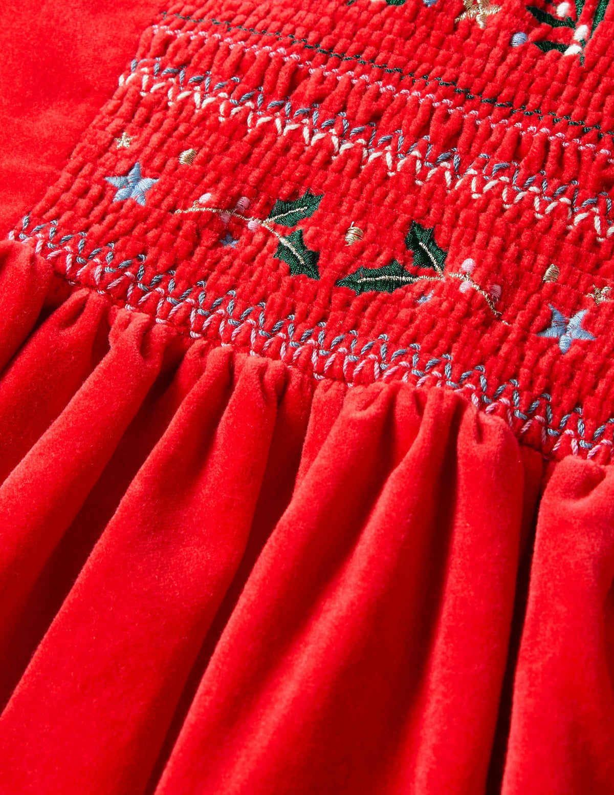 Velvet Smocked Dress-Rockabilly Red - Image 3