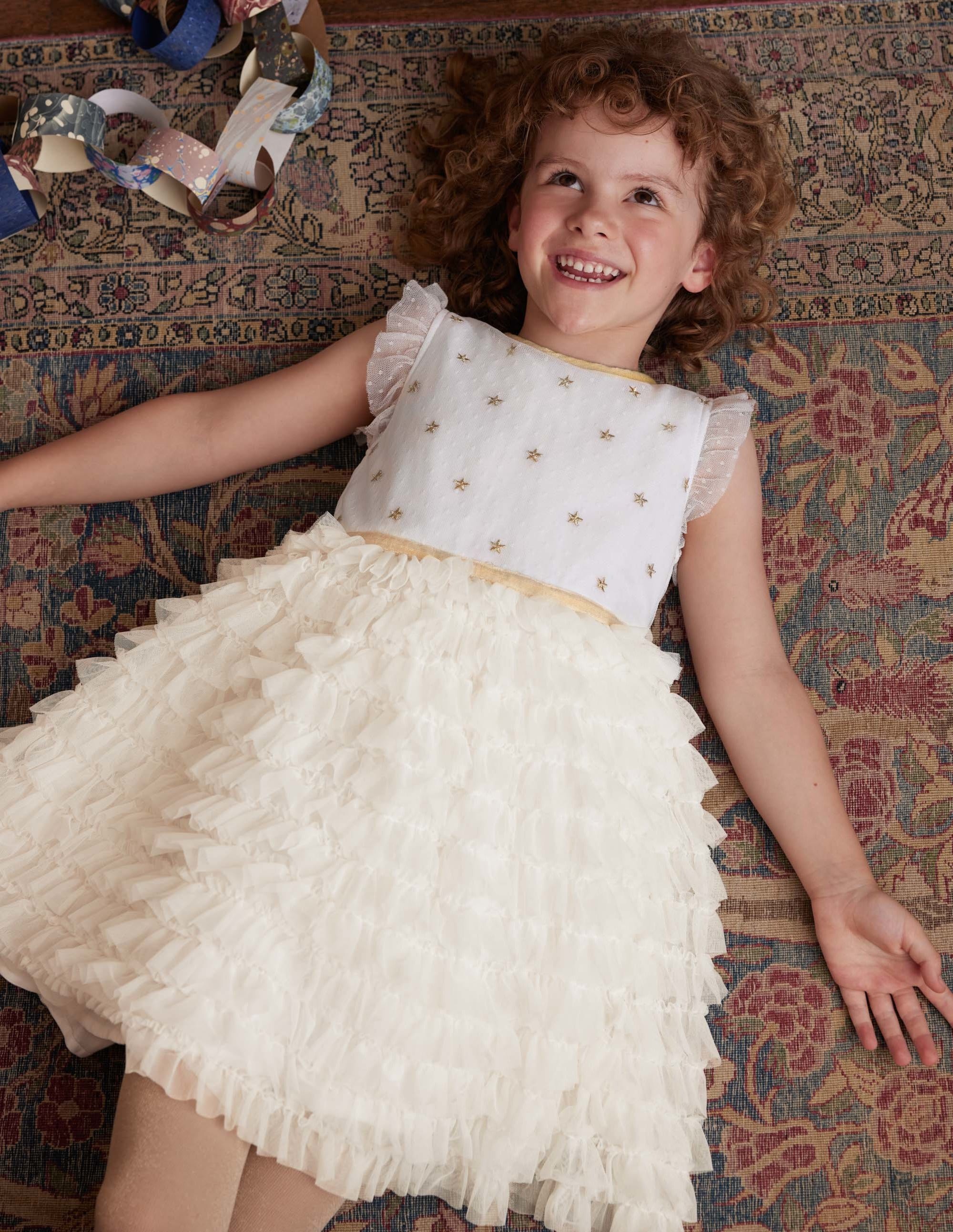 Tulle Ruffle Party Dress-Ivory - Image 4