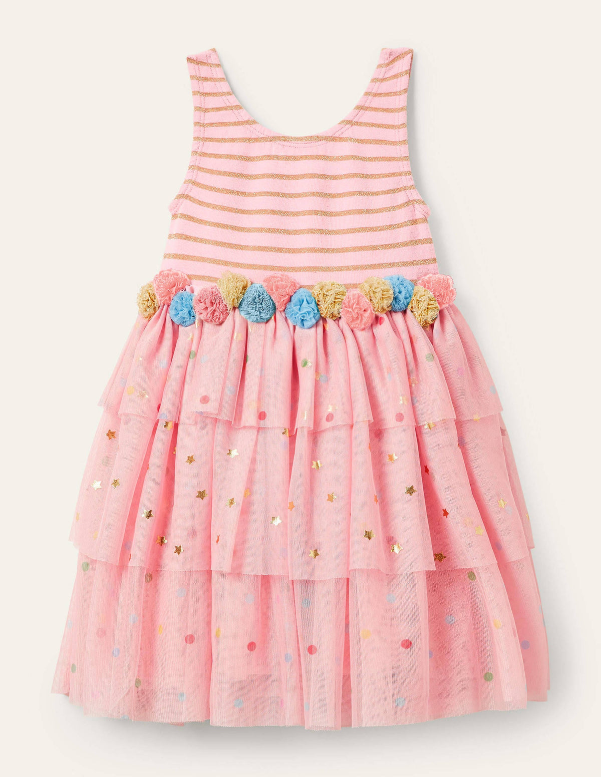 Tiered Tulle Ruffle Dress-Boto Pink Stars-1