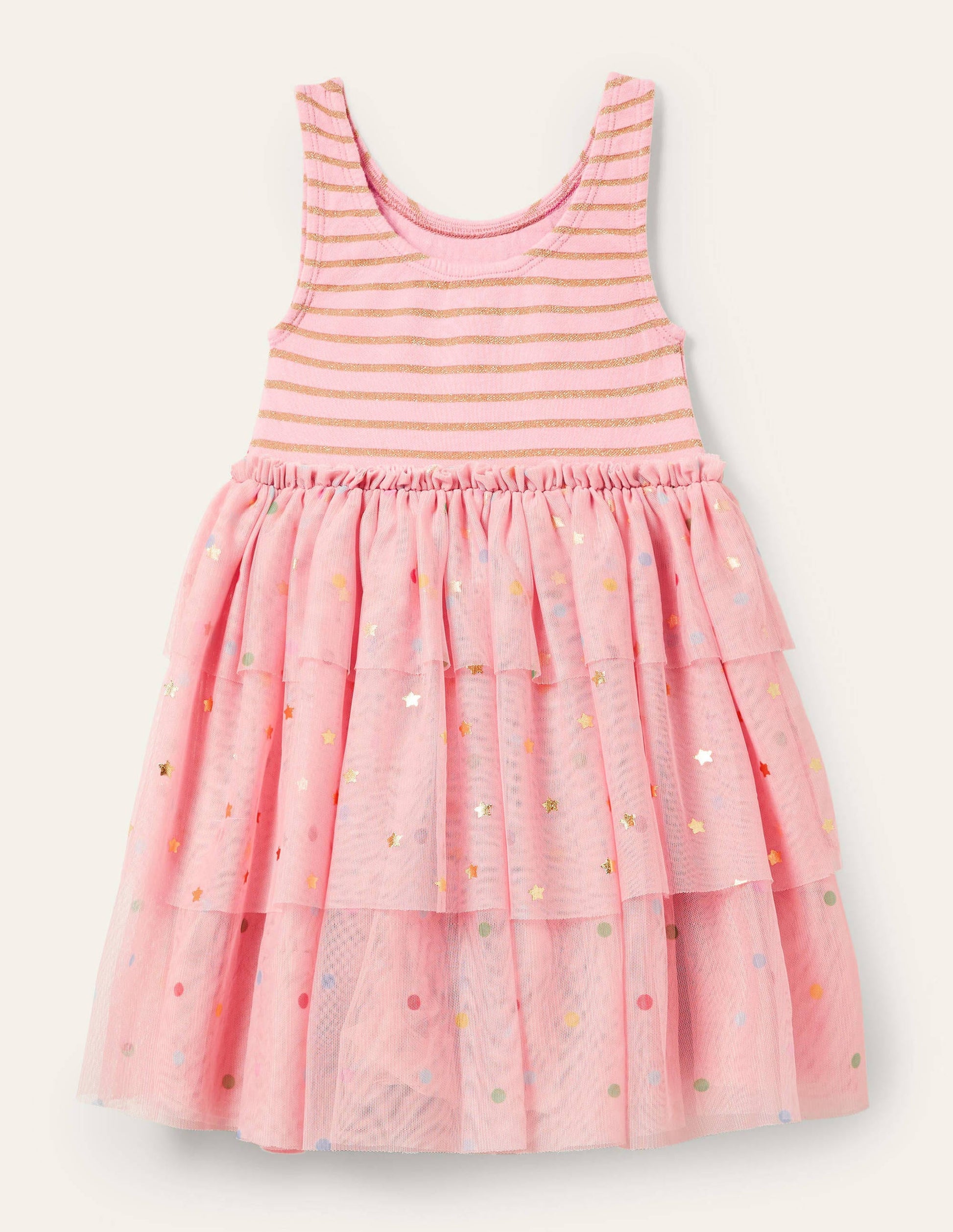 Tiered Tulle Ruffle Dress-Boto Pink Stars-2