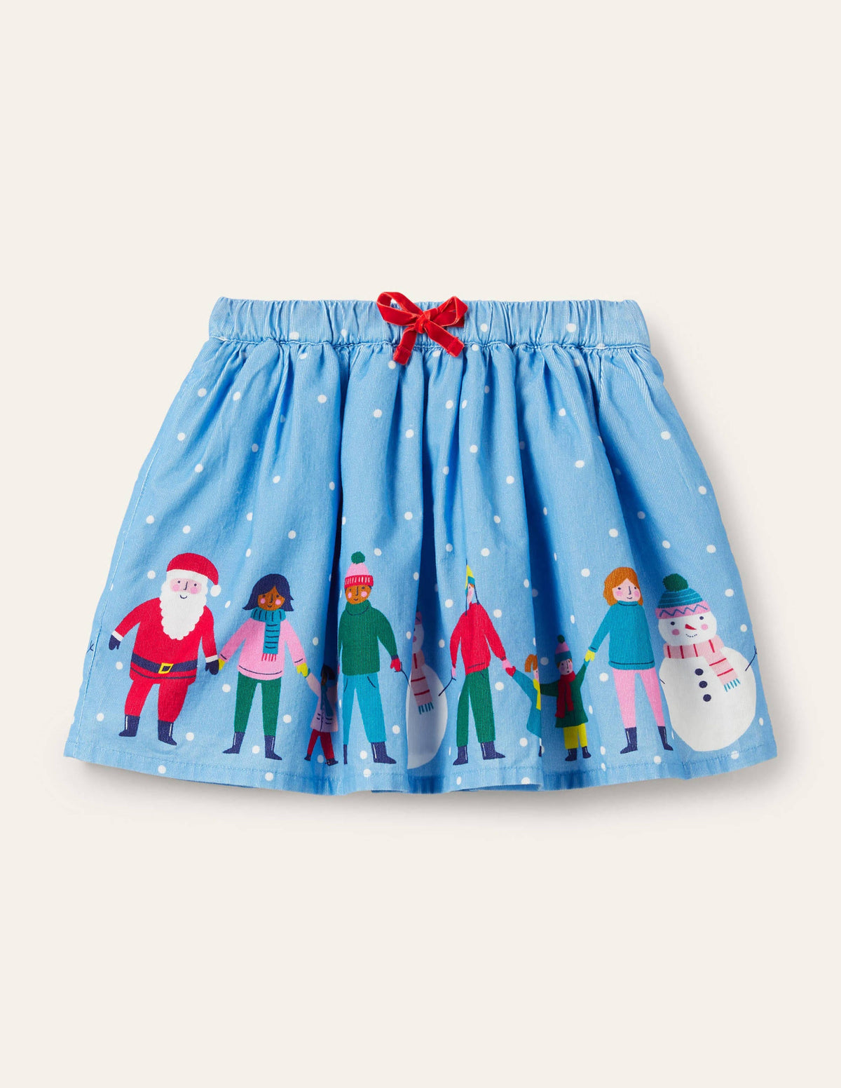 Christmas Scene Cord Skirt-Surfboard Blue-1