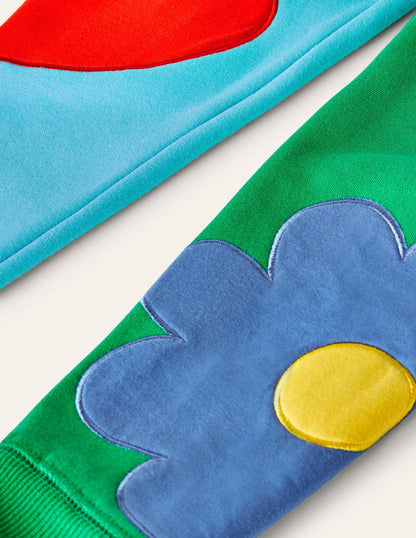Colour Block Appliqué Jogger-Aqua/ Green Pepper Flowers-3