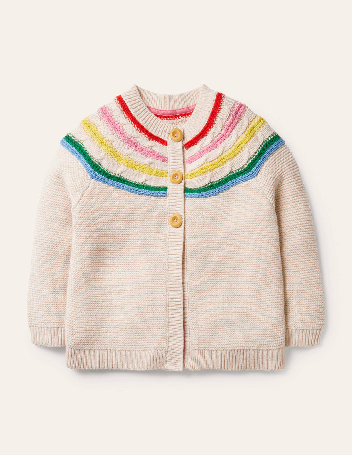 Fun Rainbow Yoke Cardigan-Ecru Marl-1