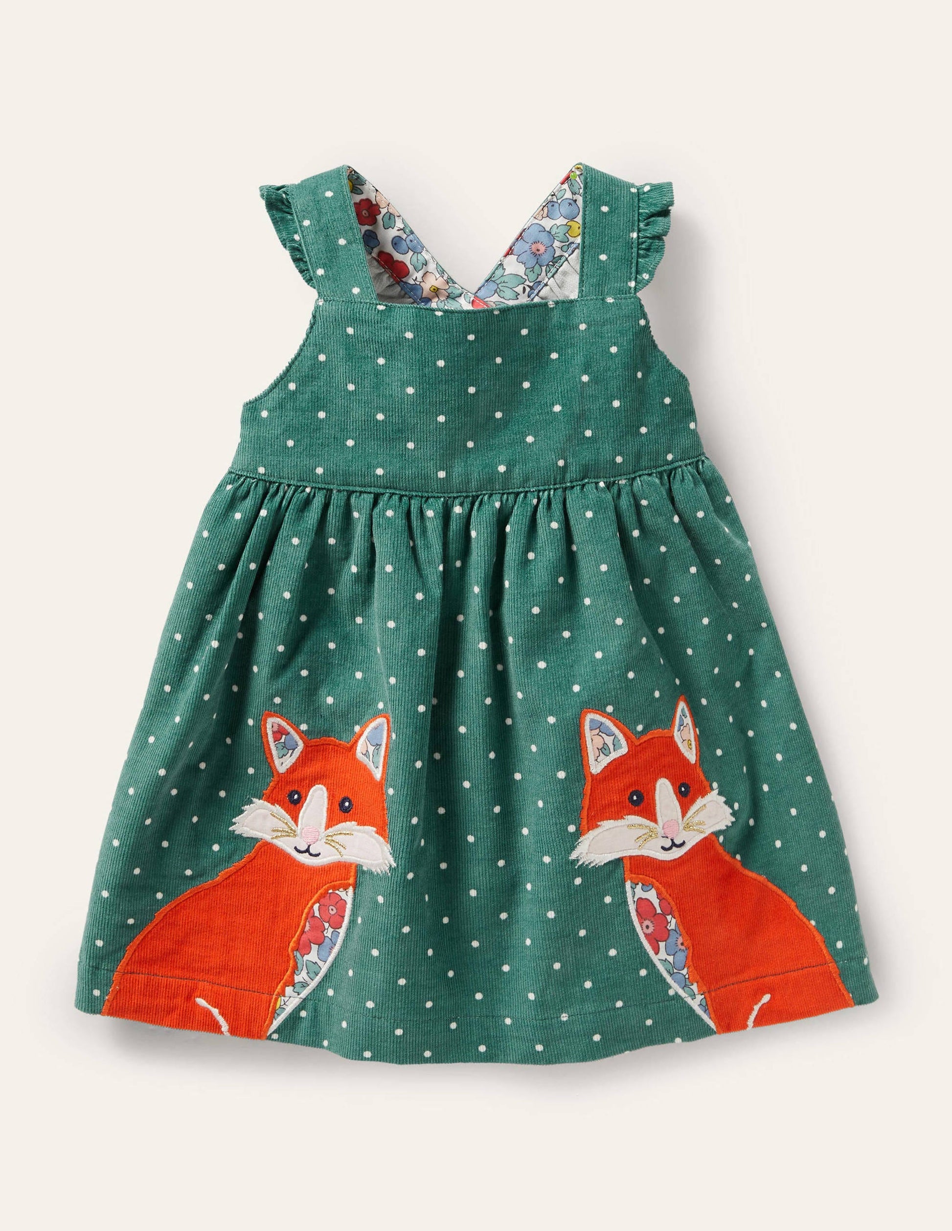 Spotty Appliqué Cord Pinnie-Sardinia Green Foxes-1