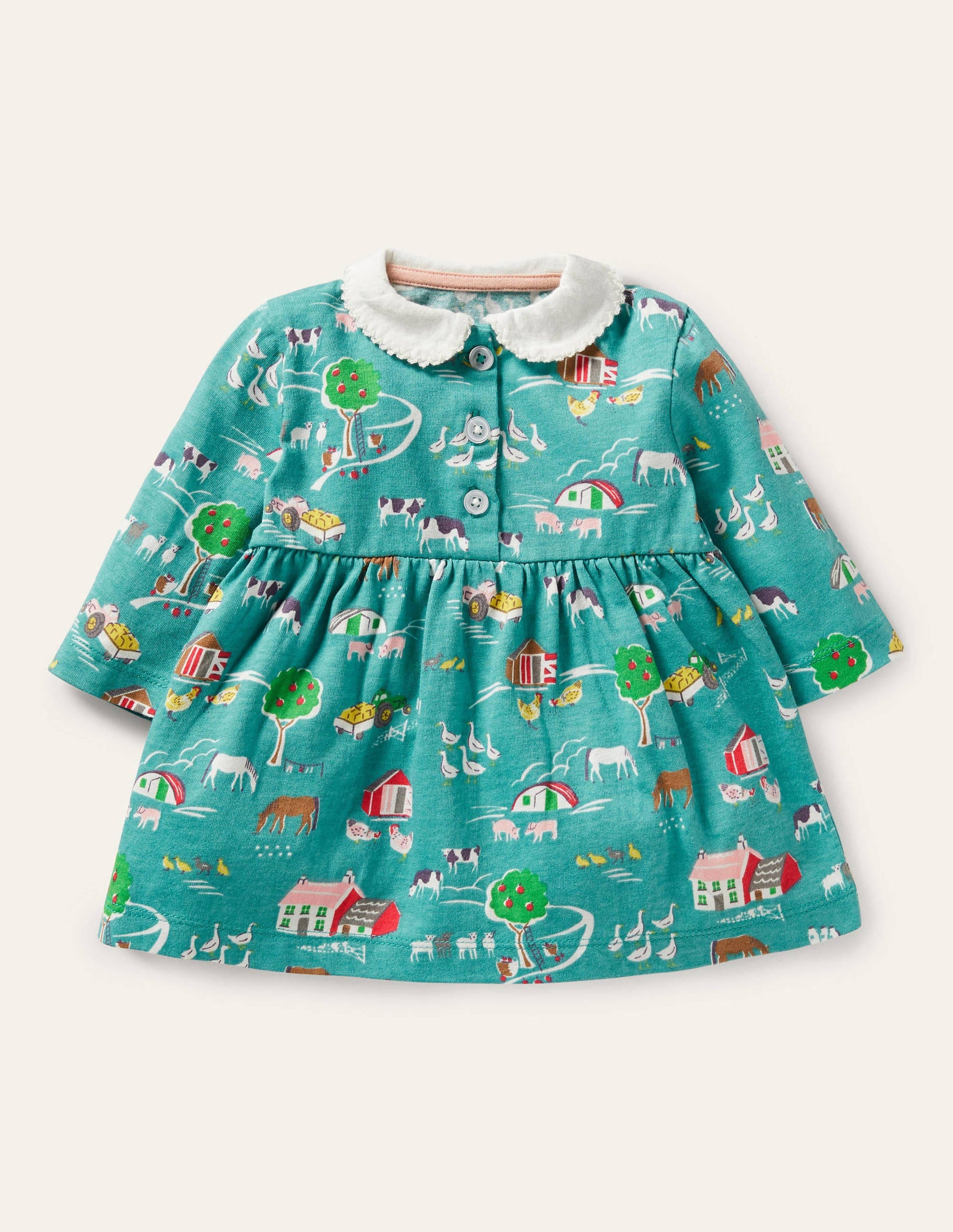 Jersey Collared Dress-Brook Blue Farmyard-1