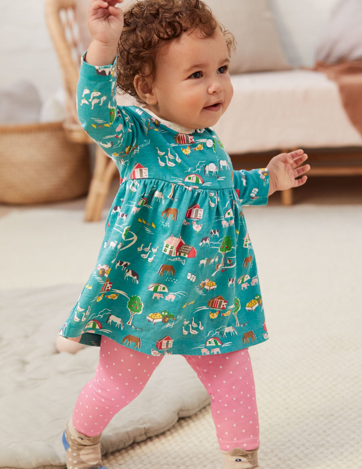 Jersey Collared Dress-Brook Blue Farmyard - Image 4