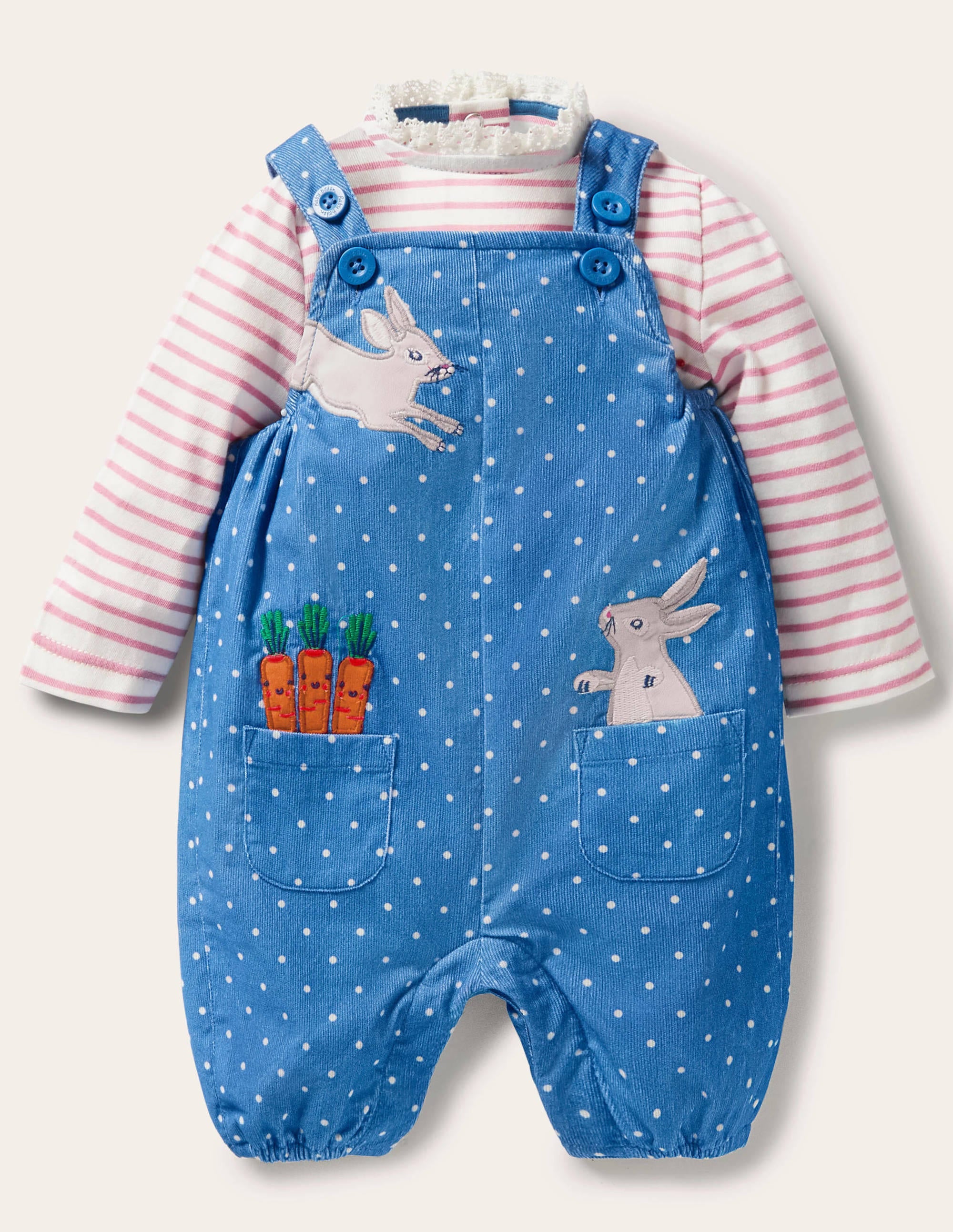 Cord Dungaree Set-Elizabethan Blue Bunnies - Image 1
