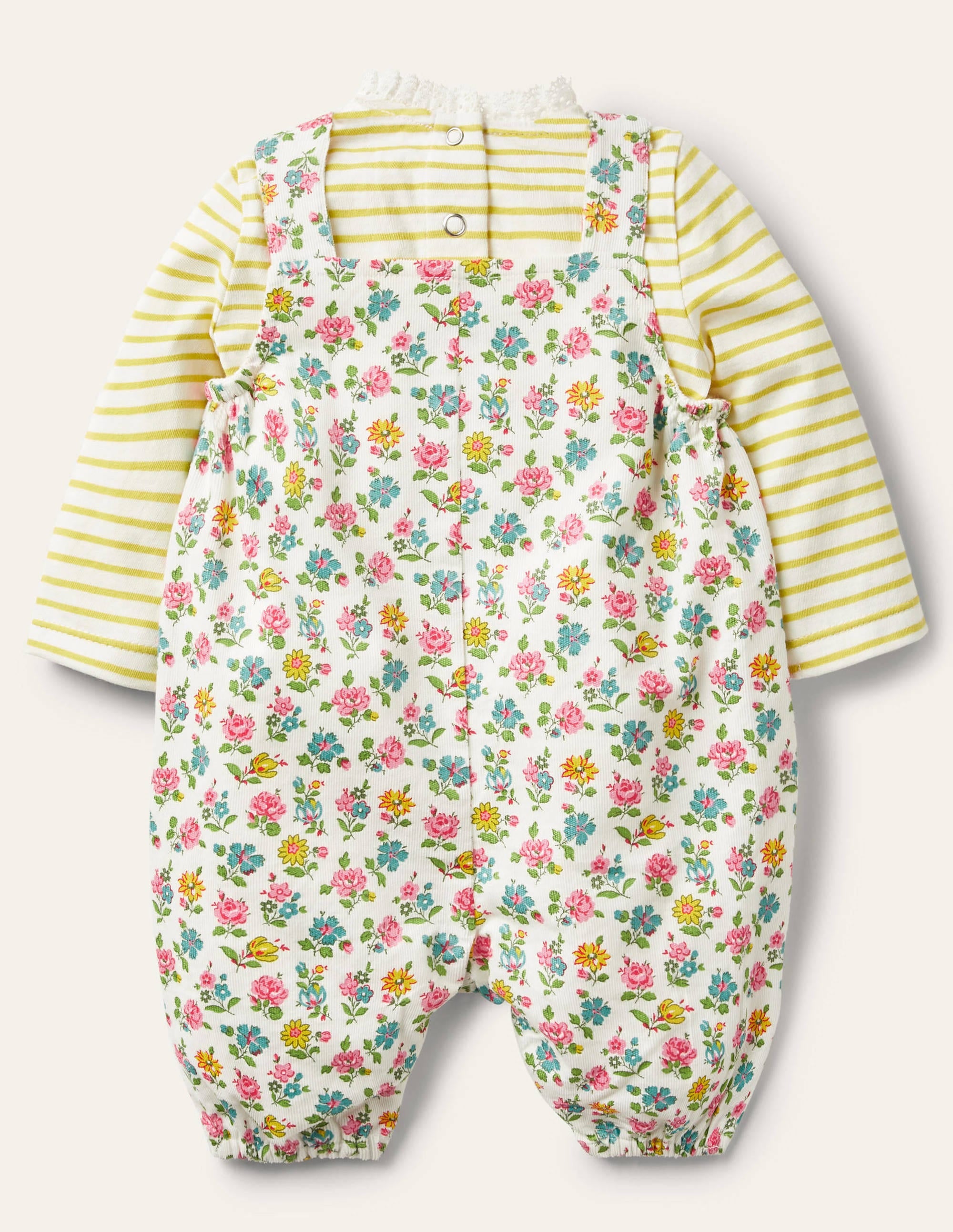 Cord Dungaree Set-Ivory Patchwork Floral - Image 2