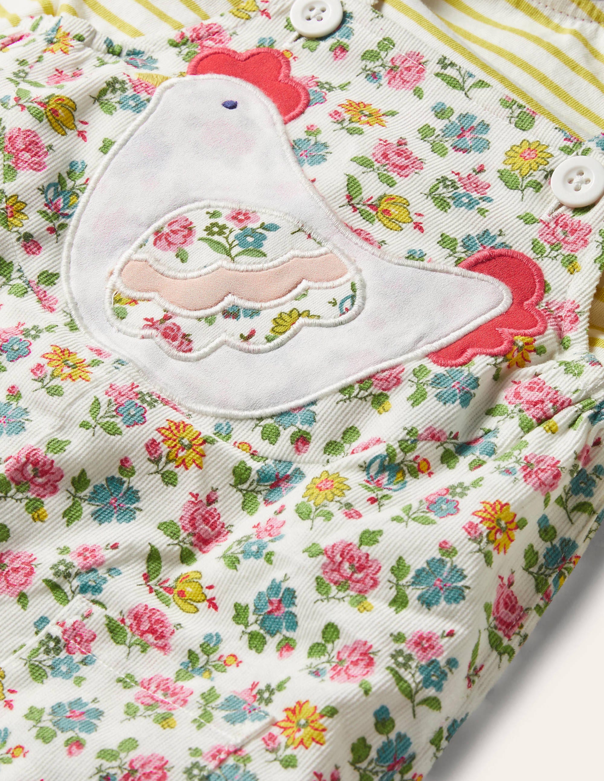 Cord Dungaree Set-Ivory Patchwork Floral - Image 3
