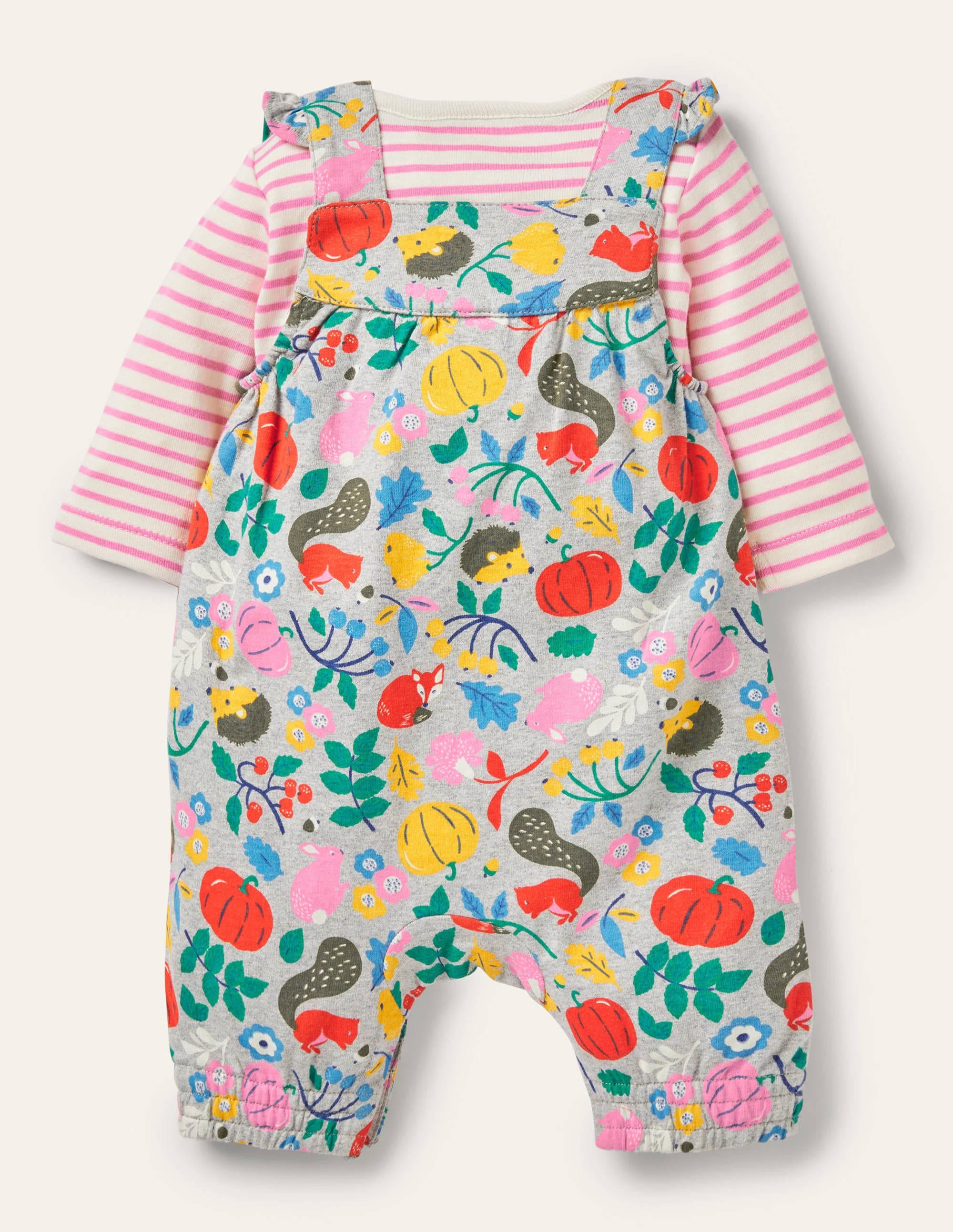 Jersey Dungaree Set-Grey Marl Forest Friends - Image 2