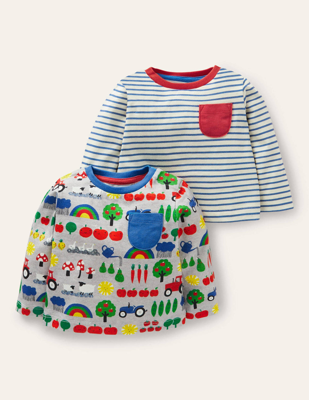 Farm Twin Pack T-shirts-Grey Marl Rainbow Farm - Image 1