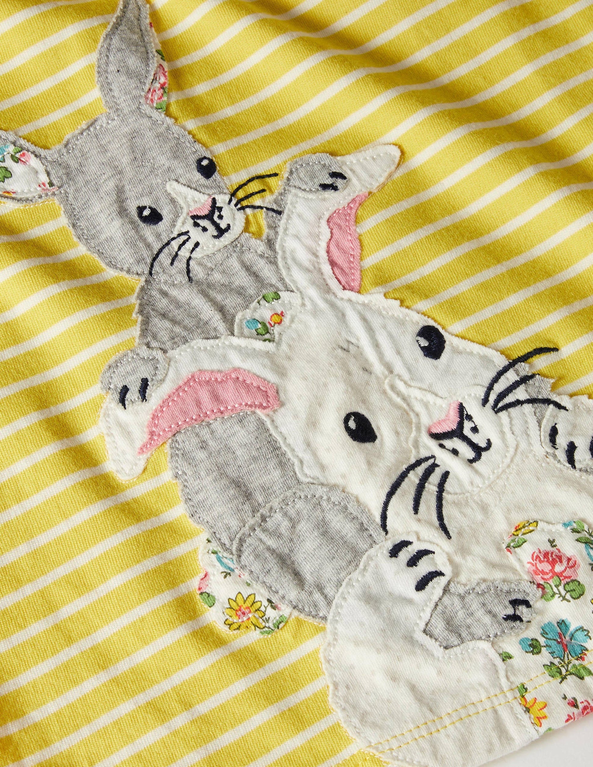 Big Appliqué Dress-Sweetcorn Yellow/Ivory Bunnies-3