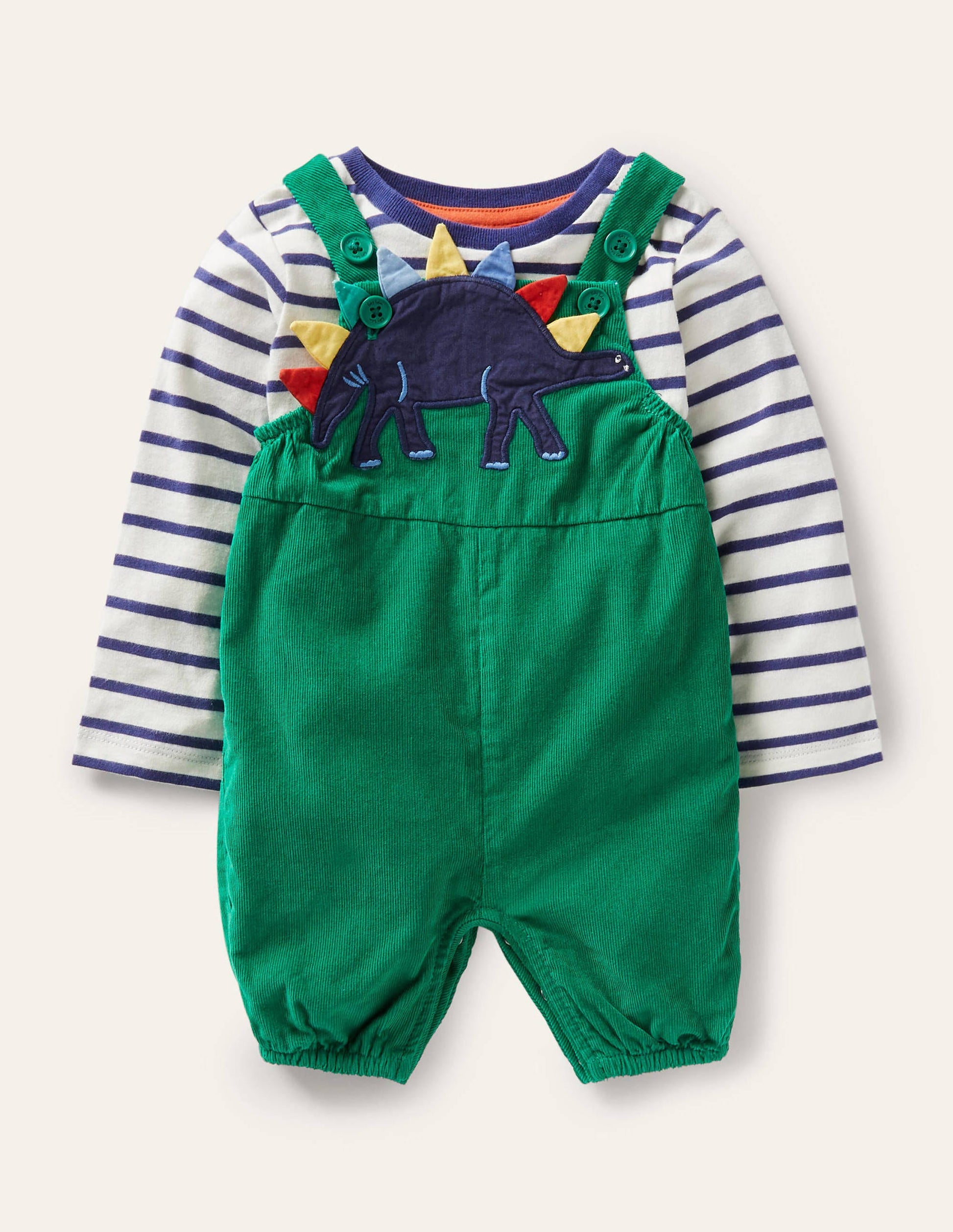 Fun Dungaree Set-Highland Green Dino-1