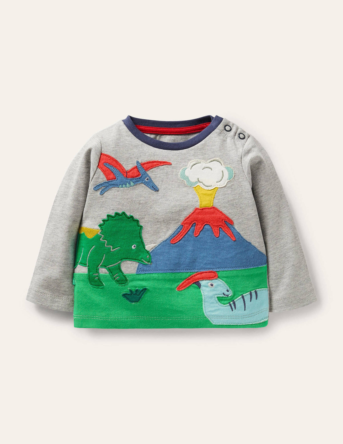 Scene Appliqué T-Shirt-Grey Marl Dino Scene - Image 1