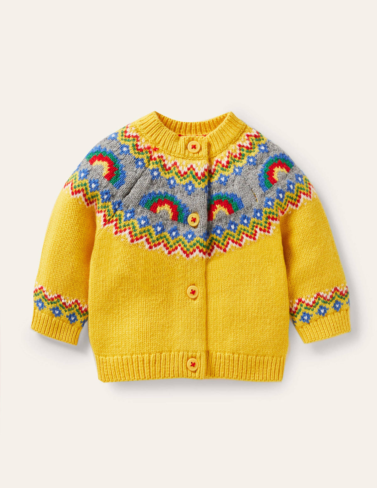 Fair Isle Cardigan-Honeycomb Yellow Rainbows-1