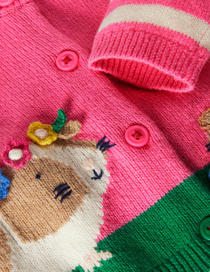 Animal Logo Cardigan-Bright Petal Pink Guinea Pigs-3