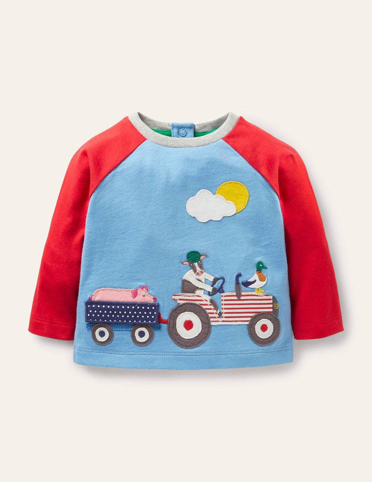 Lift-the-flap Raglan T-shirt-Surfboard Blue Tractor-1