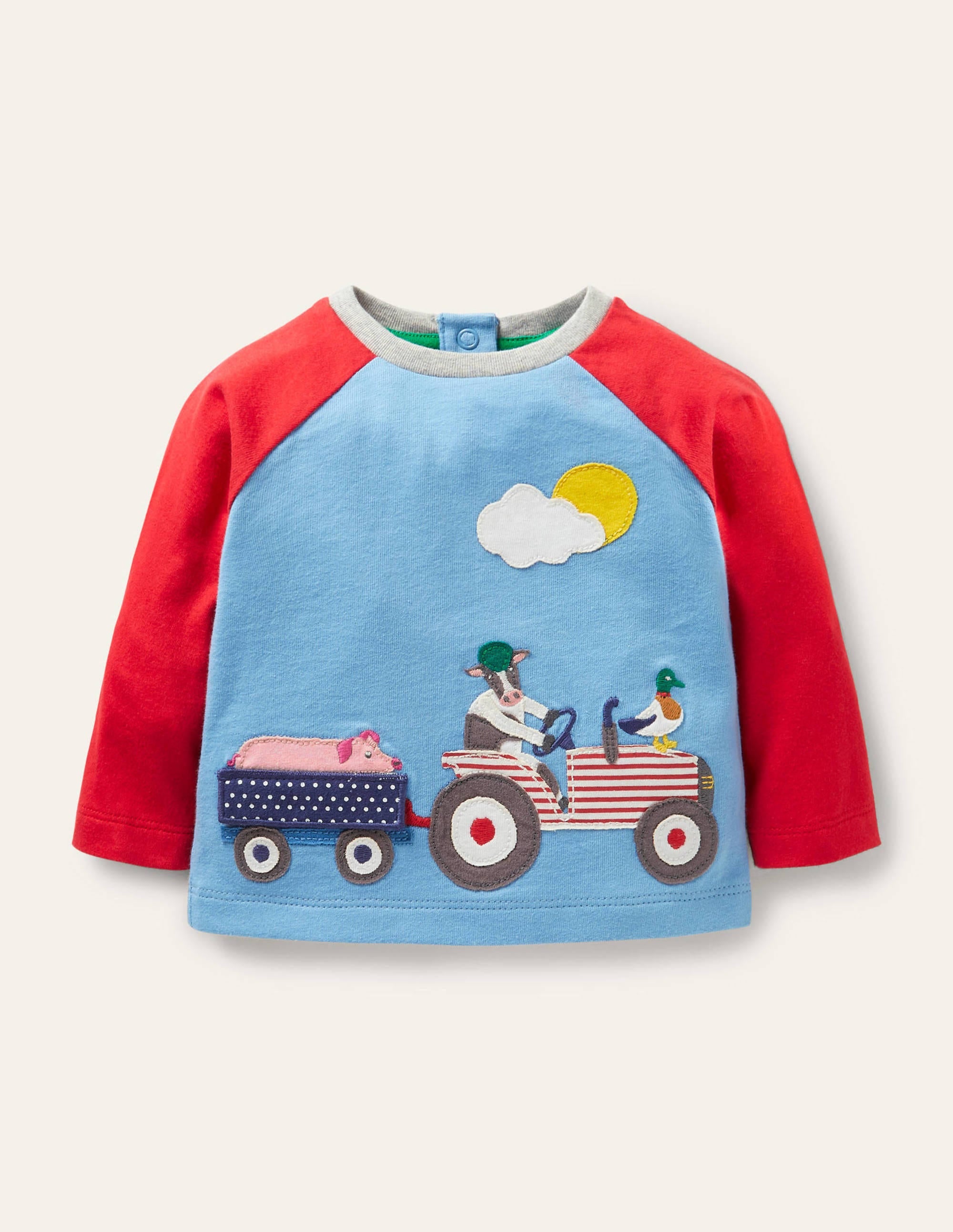 Lift-the-flap Raglan T-shirt-Surfboard Blue Tractor - Image 1