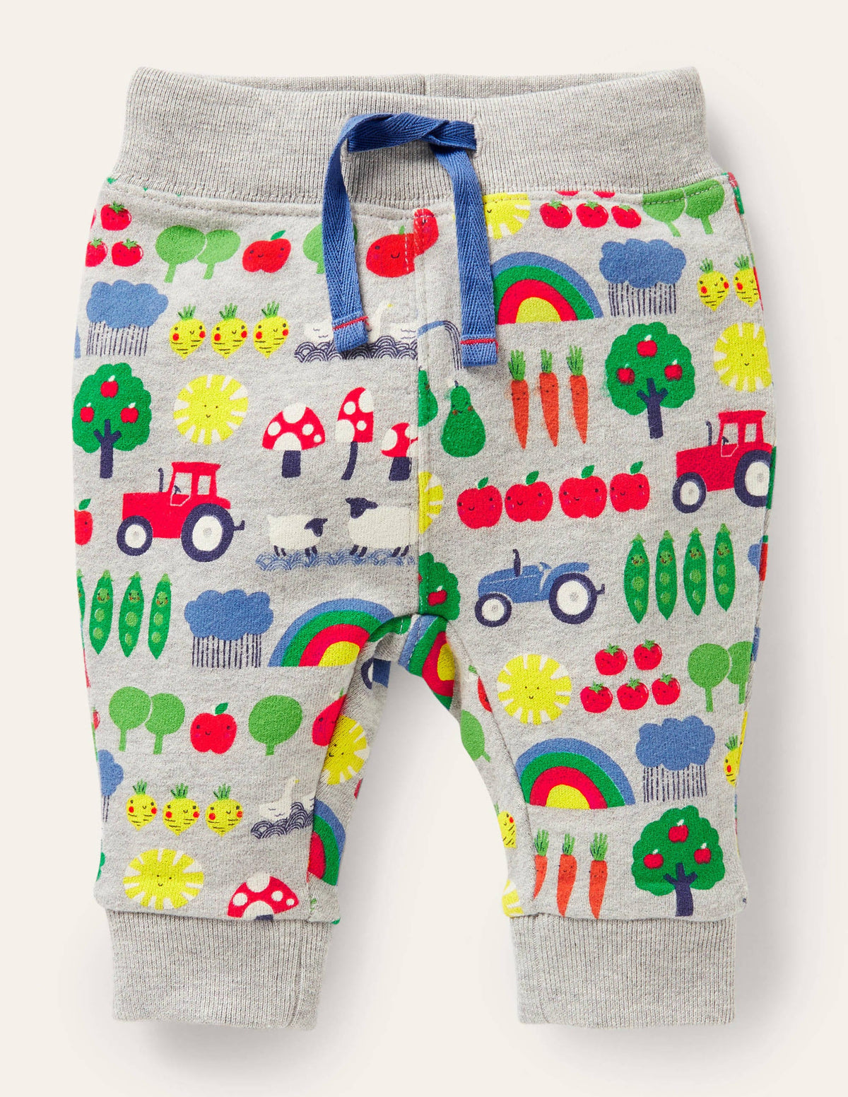 Printed Jersey Bottoms-Grey Marl Rainbow Farm-1