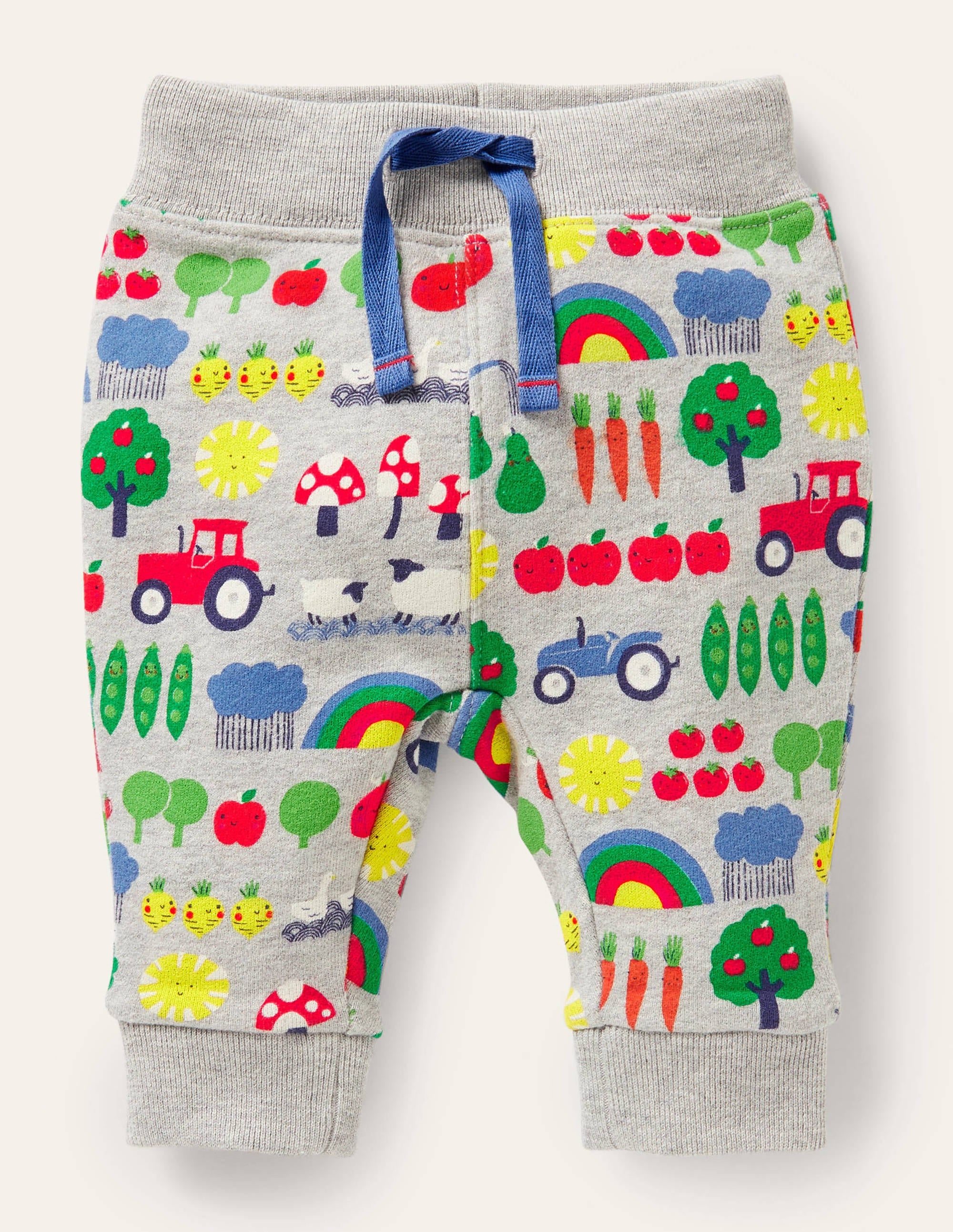 Printed Jersey Bottoms-Grey Marl Rainbow Farm - Image 1