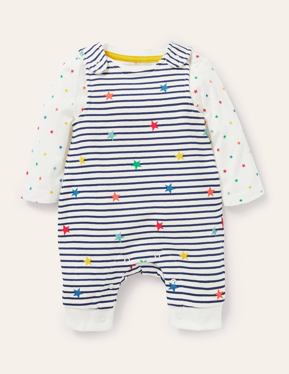 Organic Dungaree Set-Multi Star Stripe - Image 1