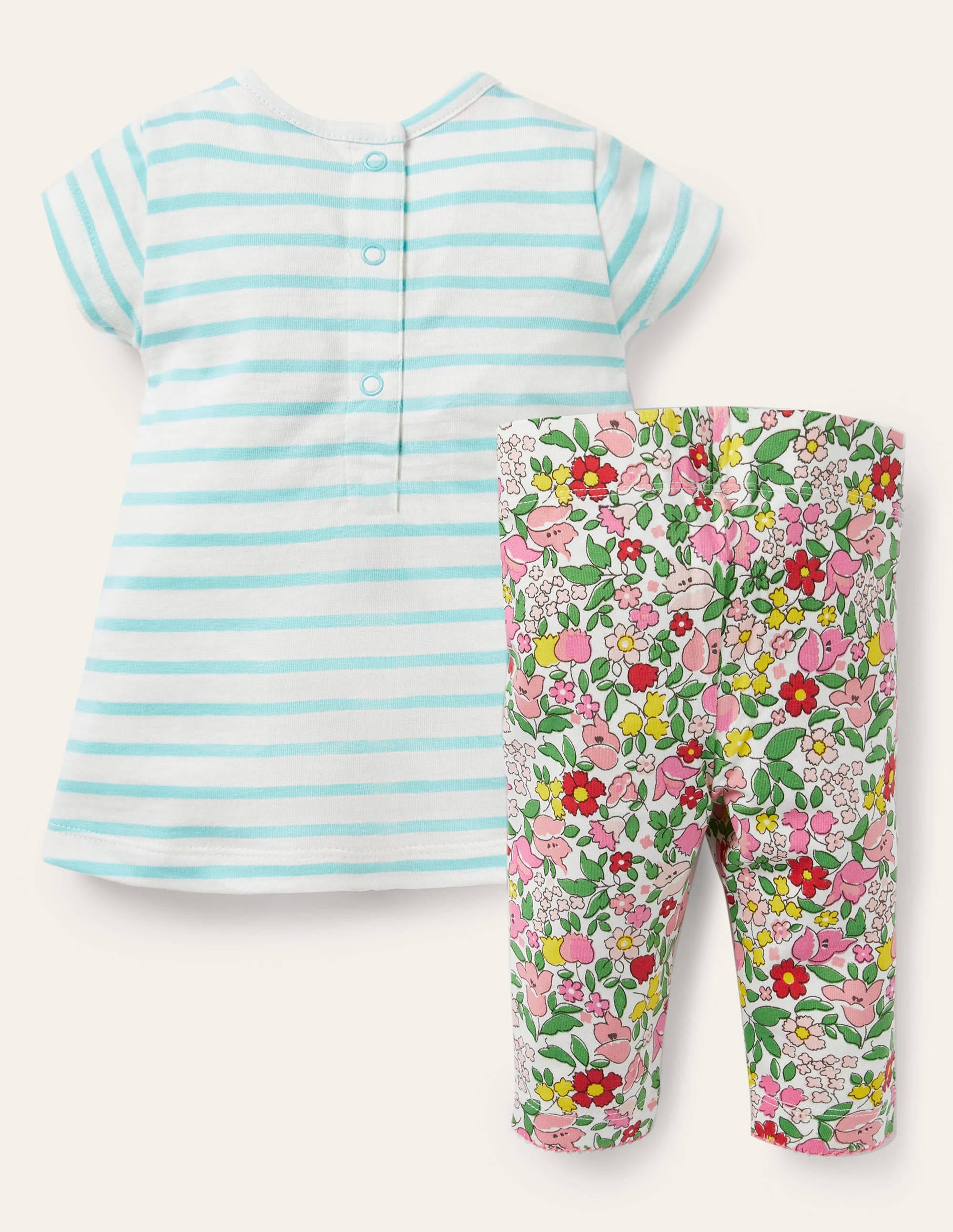 Appliqué Dress & Leggings Set-Ivory/Aqua Blue Truck - Image 2