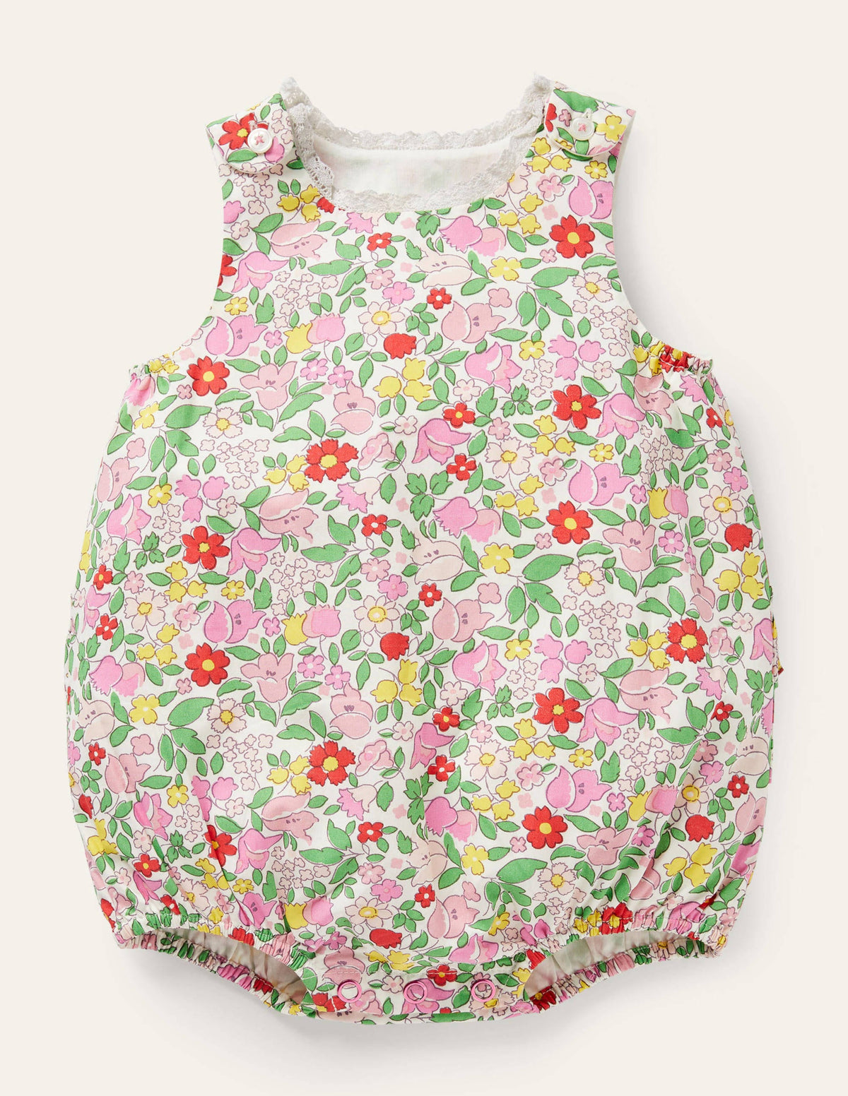 Frill Woven Romper-Pink Lemonade Vintage Floral - Image 1