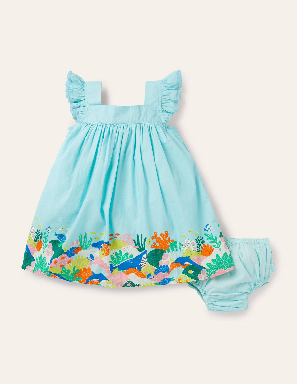Woven Coral Scene Dress-Georgian Blue Coral Reef - Image 1