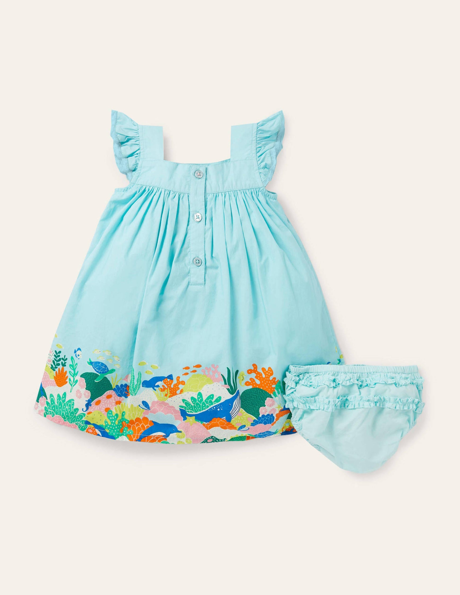 Woven Coral Scene Dress-Georgian Blue Coral Reef-2